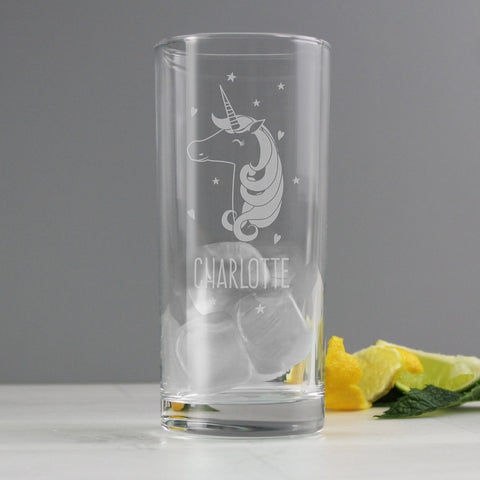 Personalised Unicorn Engraved Hi Ball Glass