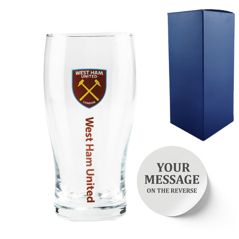 Personalised West Ham United Pint Glass. Gift Boxed