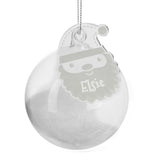 Personalised White Santa Feather Glass Bauble