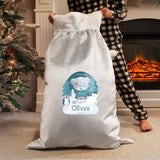 Personalised Winter Explorer Tiny Tatty Teddy Luxury Silver Grey Pom Pom Sack