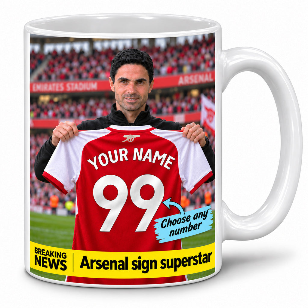 Personalised Arsenal Manager Mug With Your Name And Number On The Shirt