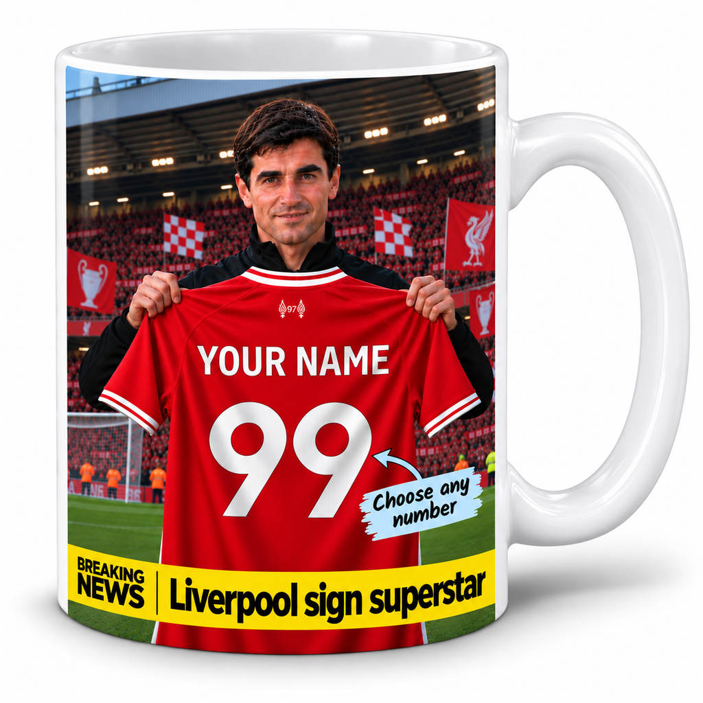 Personalised Liverpool Manager Mug With Your Name And Number On The Shirt