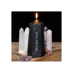 Protection Crystal Candle with Rough Black Obsidian