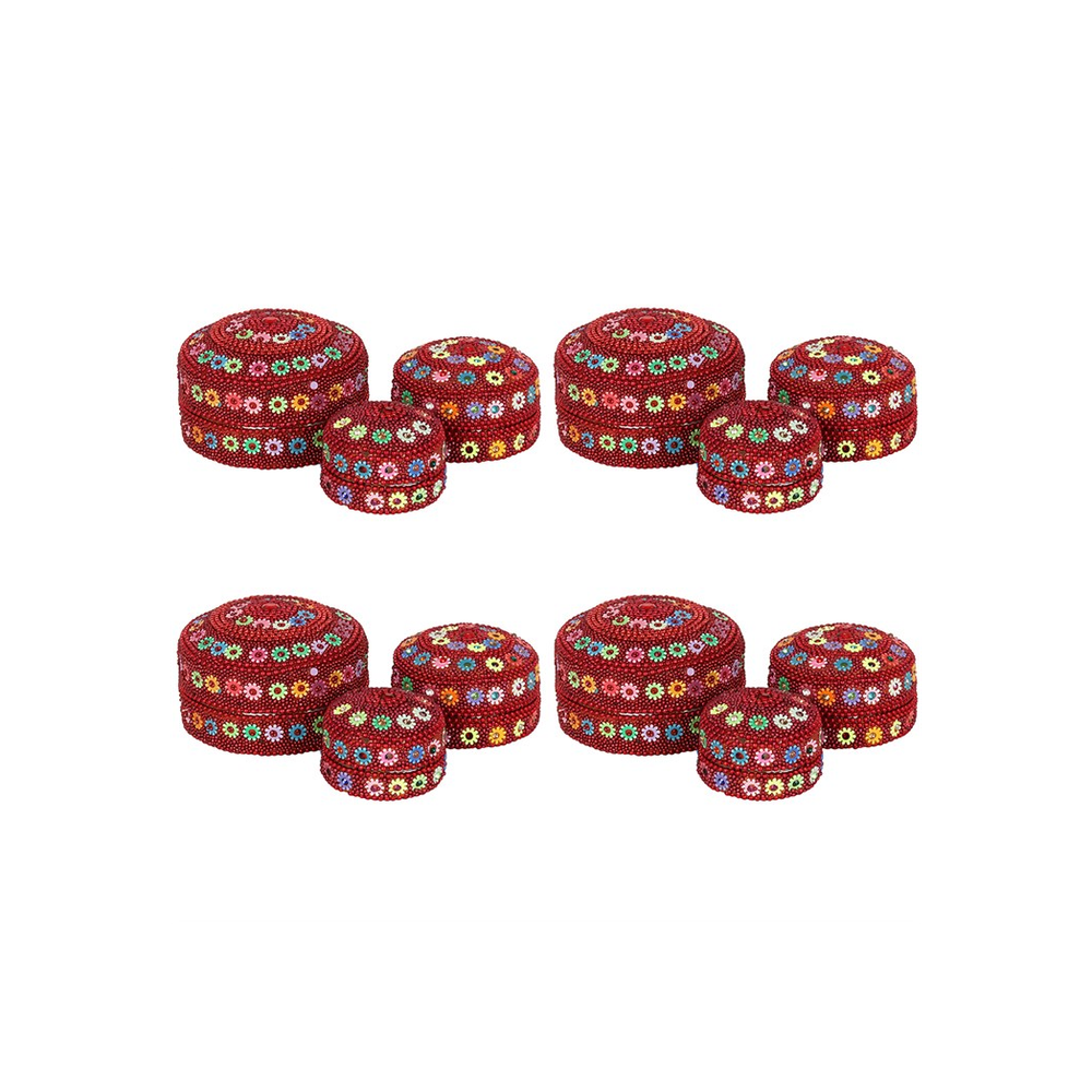 Set of 12 Red Beaded Trinket Boxes