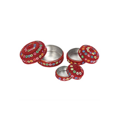 Set of 12 Red Beaded Trinket Boxes