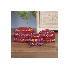 Set of 12 Red Beaded Trinket Boxes