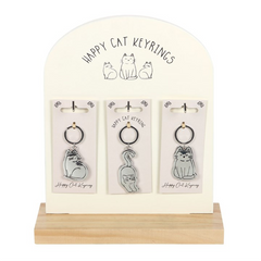 Set of 24 Happy Cat Keyrings on Display