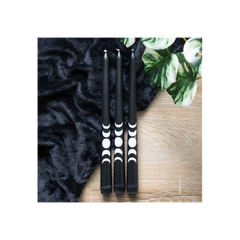 Set of 3 Black Magic Moon Phase Taper Candles