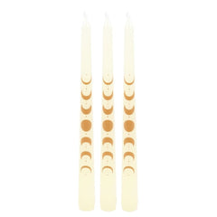 Set of 3 Off White Moon Phases Taper Dinner Candles
