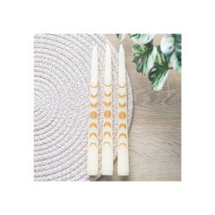Set of 3 Off White Moon Phases Taper Dinner Candles