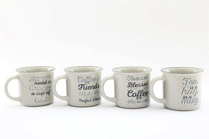 Set of Four Antique Grey Slogan Mug