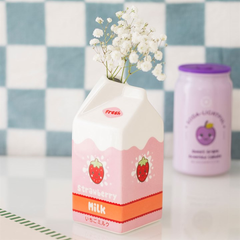 Strawberry Milk Carton Flower Vase