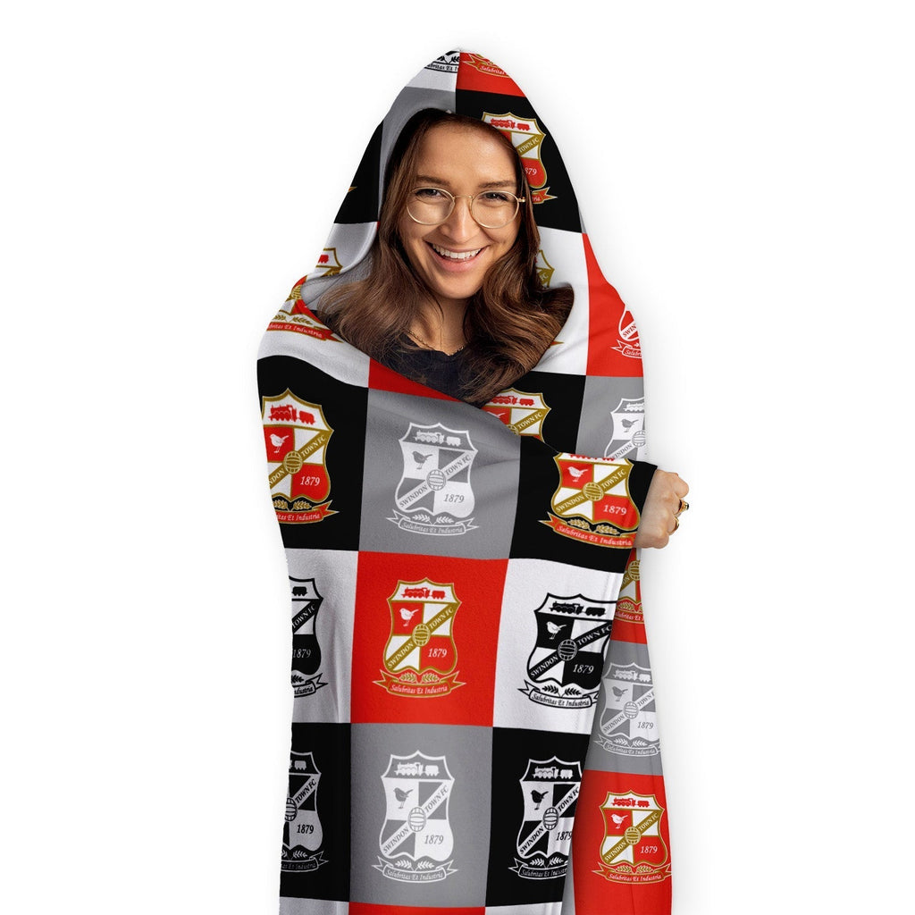 Swindon Town Personalised Adult Hooded Fleece Blanket - Chequered