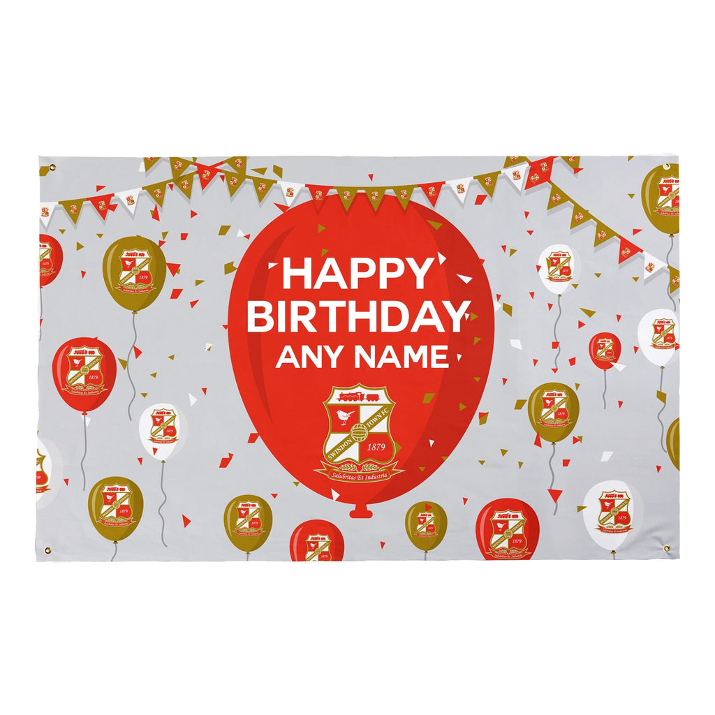 Swindon Town Personalised Birthday Banner (5ft x 3ft, Balloons Design)