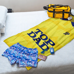 TOP DAD - Leeds - 1992 Away - Personalised Lightweight, Microfibre Retro Beach Towel - 150cm x 75cm