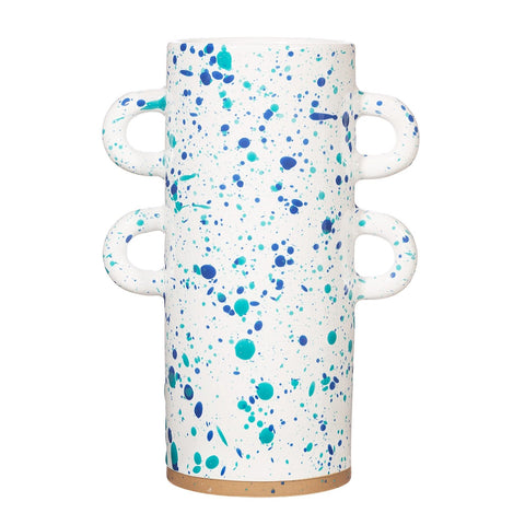 Turquoise and Blue Splatterware Large Vase