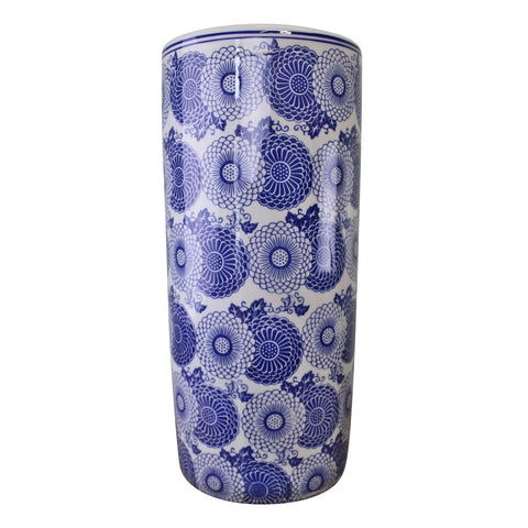 Umbrella Stand, Vintage Blue & White Marigold Design