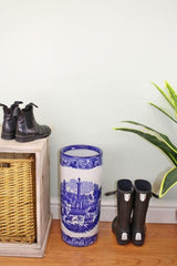 Umbrella Stand Vintage Blue & White Townscape Design