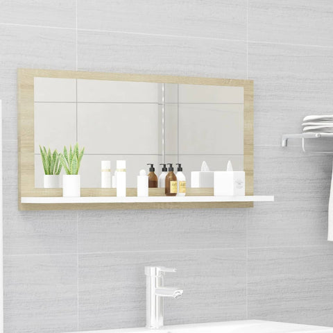 vidaXL Bathroom Mirror White and Sonoma Oak 80x10.5x37 cm Engineered Wood