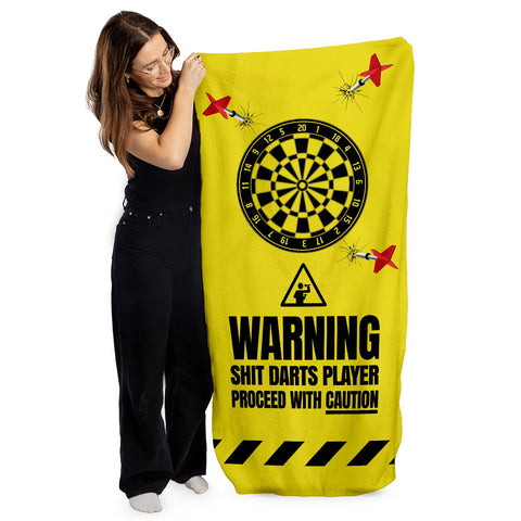 Warning! Sh*t Darts Player - Darts Beach Towel - 150cm x 75cm