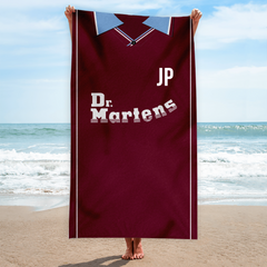 West Ham - 2000 Home Shirt - Personalised Retro Lightweight, Microfibre Beach Towel - 150cm x 75cm