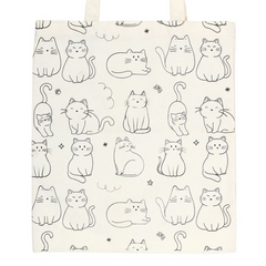 White Cat Print Polycotton Tote Bag
