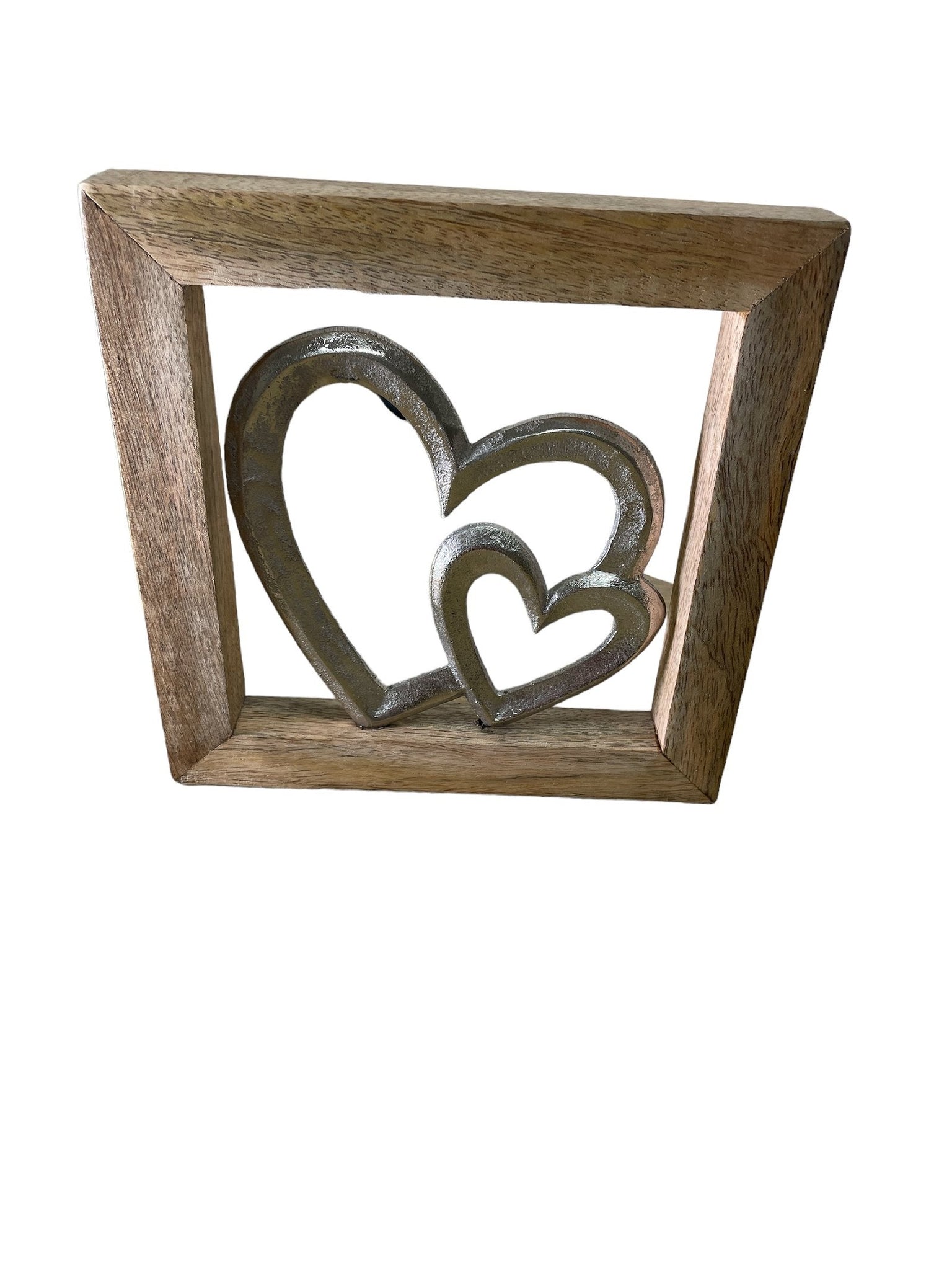 Wooden Framed Metal Hearts, 20cm