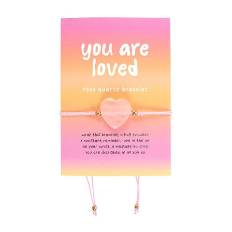 You Are Loved Rose Quartz Crystal Heart Bracelet