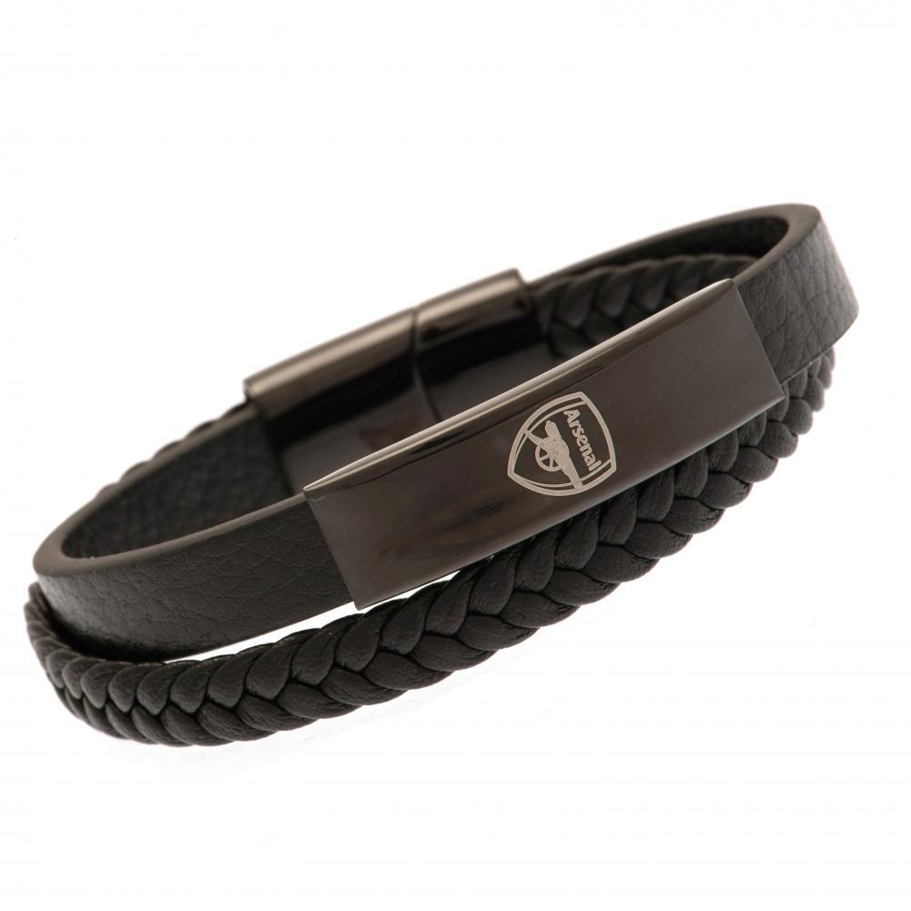 Arsenal FC Black IP Leather Bracelet  - Official Merchandise Gifts