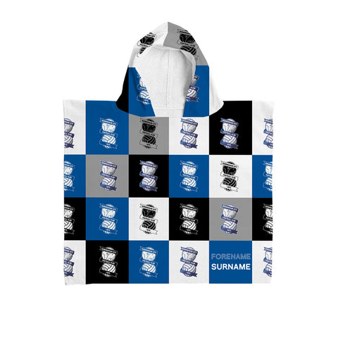 Birmingham City Personalised Kids' Hooded Towel - Chequered