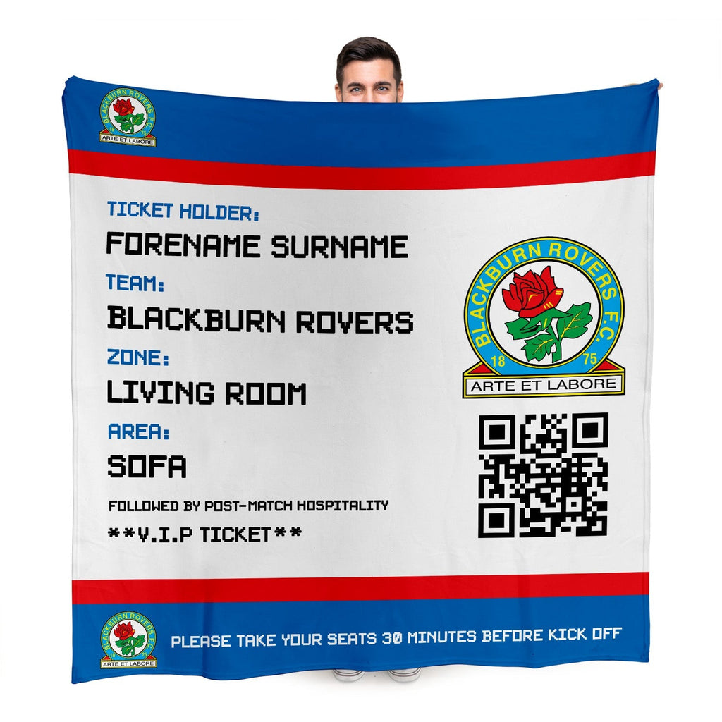 Blackburn Rovers Personalised Fleece Blanket (Fans Ticket Design)