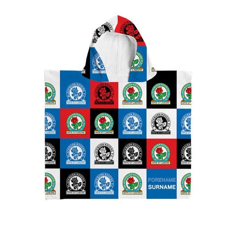 Blackburn Rovers Personalised Kids' Hooded Towel - Chequered