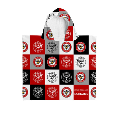 Brentford FC Personalised Kids' Hooded Towel - Chequered