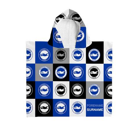 Brighton & Hove Albion Personalised Kids' Hooded Towel - Chequered