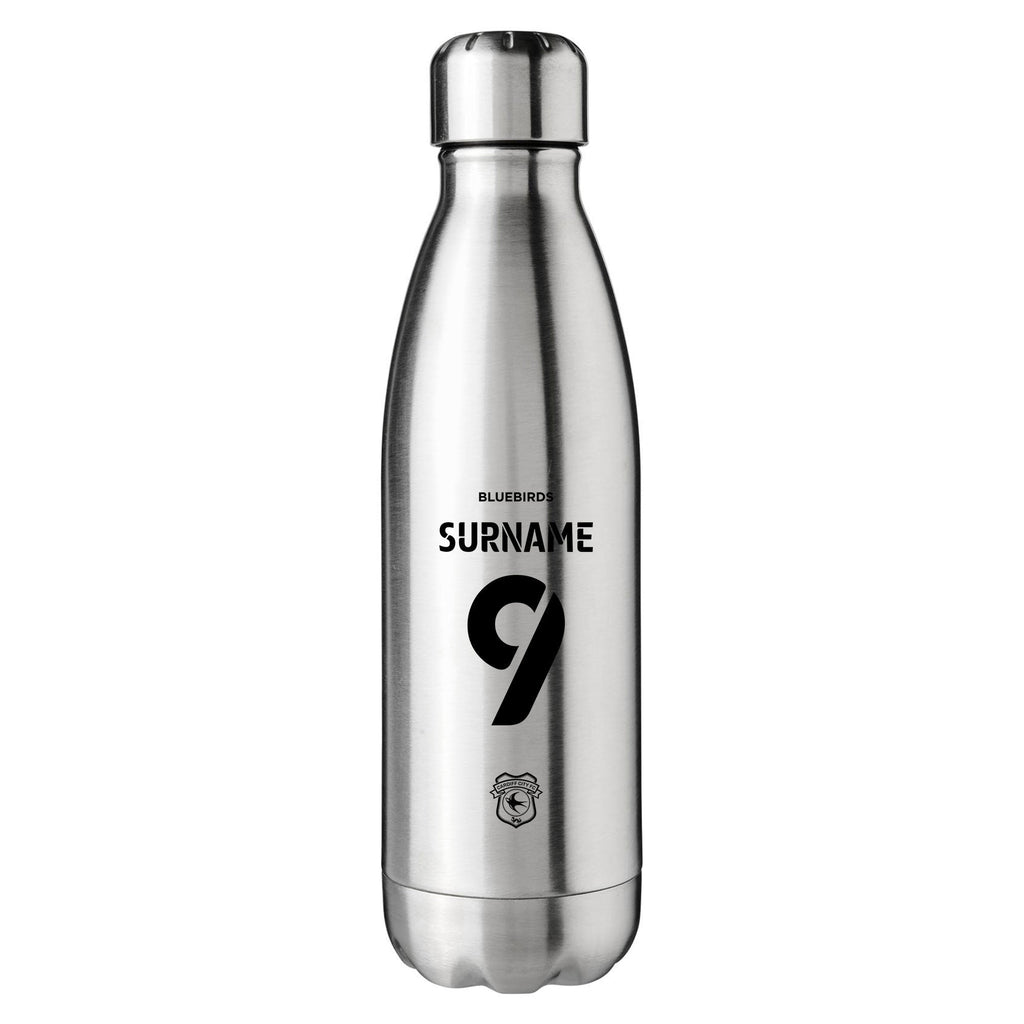 Cardiff City FC Personalised Silver Insulated Water Bottle