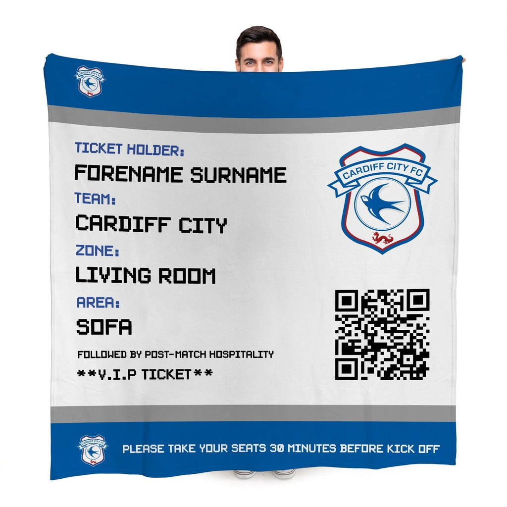 Cardiff City Personalised Fleece Blanket (Fans Ticket Design)