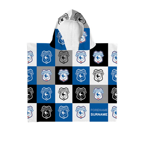 Cardiff City Personalised Kids' Hooded Towel - Chequered