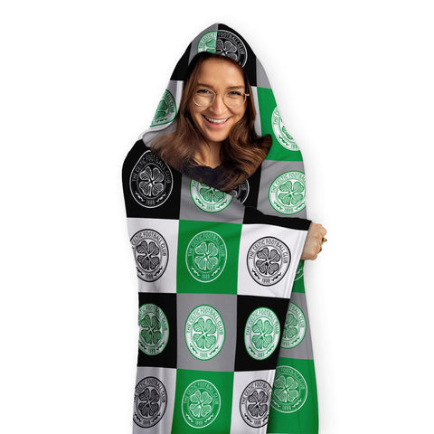 Celtic FC Personalised Adult Hooded Fleece Blanket - Chequered