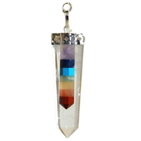 Crystal - 7 Chakra Bounded Thin Point Flat Pendant