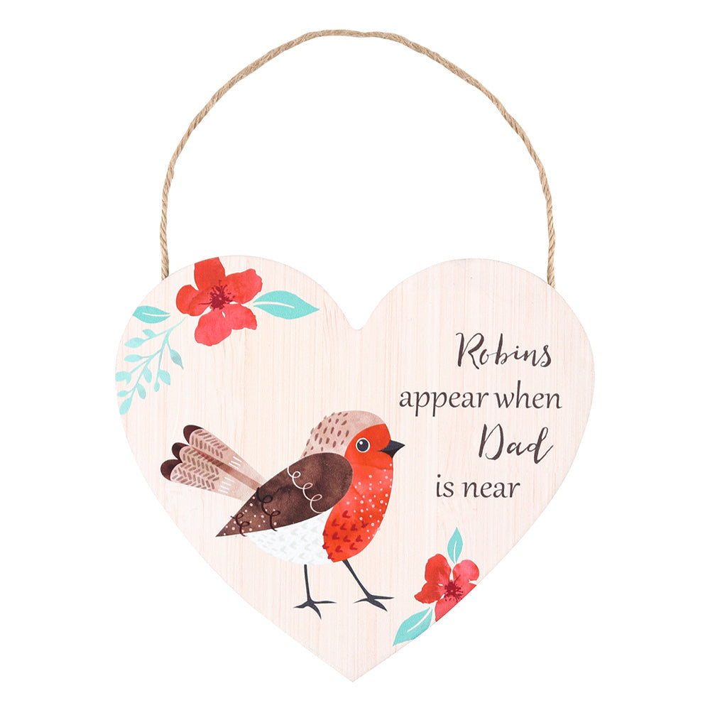 Dad Garden Robin Hanging Heart Sign