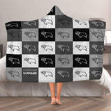 Derby County Personalised Adult Hooded Fleece Blanket - Chequered