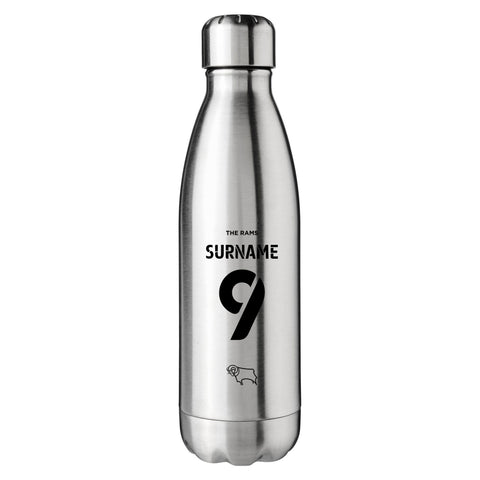 Derby County Personalised Silver Insulated Water Bottle