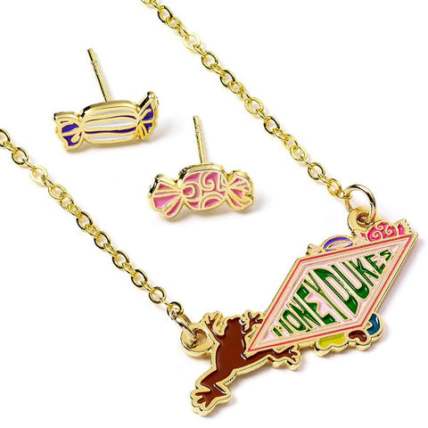Harry Potter Gold Plated Necklace & Earrings Honeydukes  - Official Merchandise Gifts