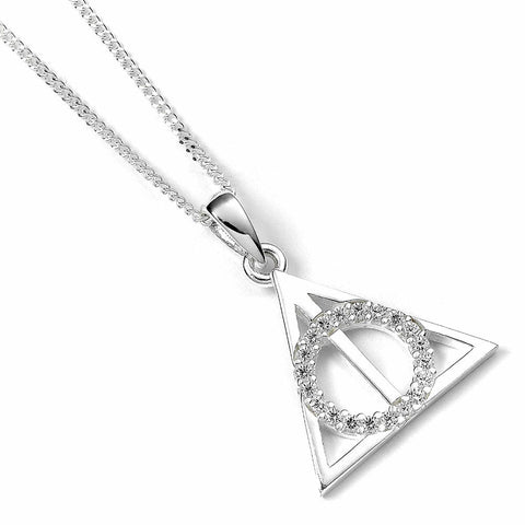 Harry Potter Sterling Silver Crystal Necklace Deathly Hallows  - Official Merchandise Gifts
