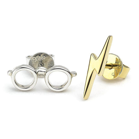 Harry Potter Sterling Silver Earrings Lightning Bolt & Glasses  - Official Merchandise Gifts
