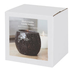 Large Black Crackle Glass Candle Holder