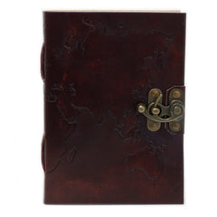 Leather World Map & Stitching Notebook (7x5")