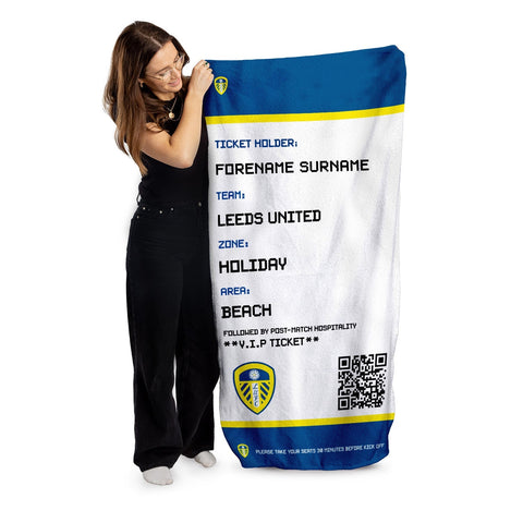 Leeds United Beach Towel (Personalised Fans Ticket Design)