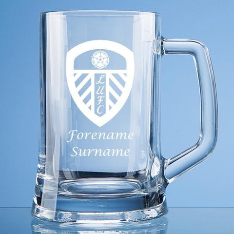 Personalised Leeds United Large Glass Tankard