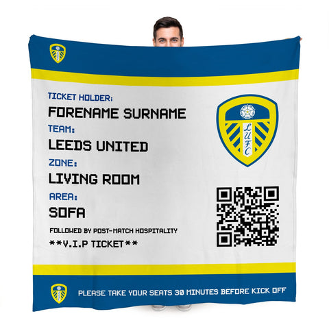 Leeds United Personalised Fleece Blanket (Fans Ticket Design)